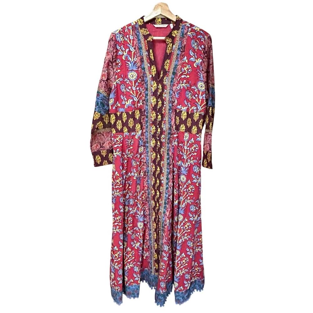 Soft Surroundings Boho Button Front Long Sleeve Kaftan Maxi Dress Sz 16